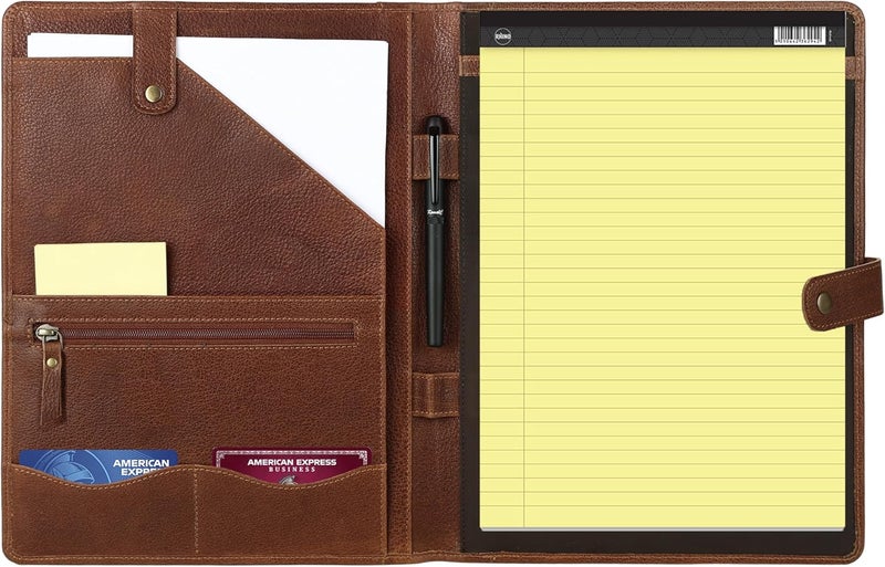 KomalC Leather Portfolio Folder with Button Closure | Business Padfolio for Professionals | Vintage Organizer with Legal Pad Holder, Card Slots & Document Pockets - Image 1